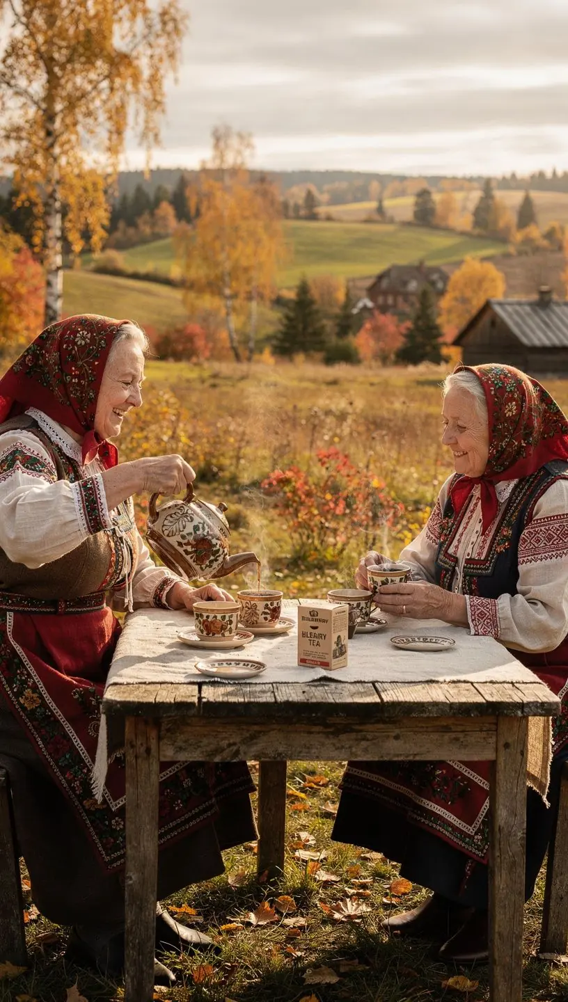 Šilauogių širdies arbata puodelyje, šviežiai paruošta.